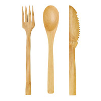 Kit couverts bambou 3/1: couteau fourchette cuillère, emballage transparent   H160mm