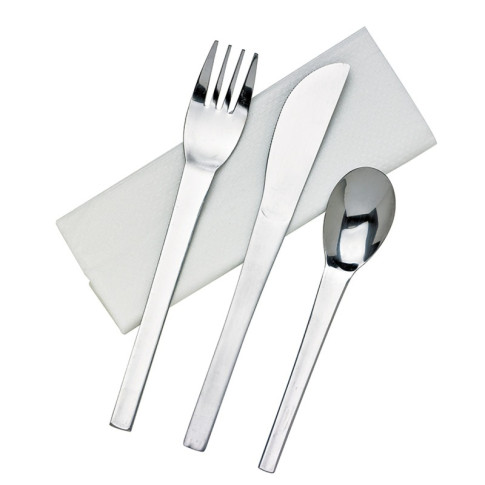 Kit couverts inox 4 en 1: couteau fourchette cuillère serviette   H160mm