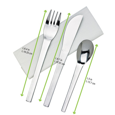 Kit couverts inox 4 en 1: couteau fourchette cuillère serviette   H160mm
