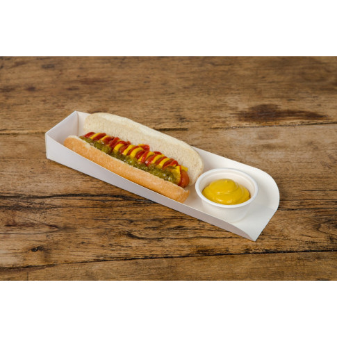 Support hot-dog en carton blanc  250x55mm H35mm