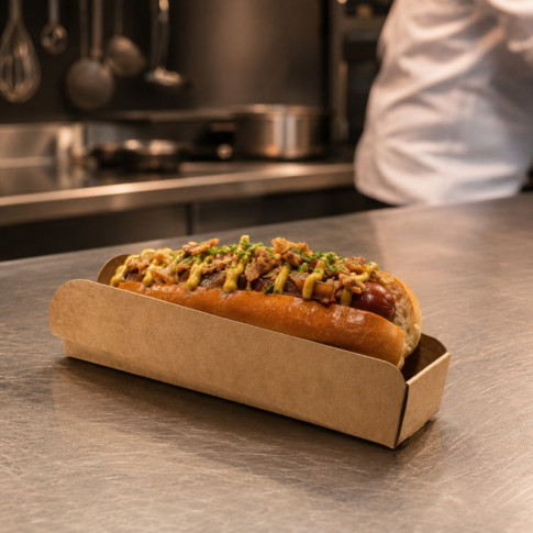 Support hot-dog en carton brun 250x55mm H37mm