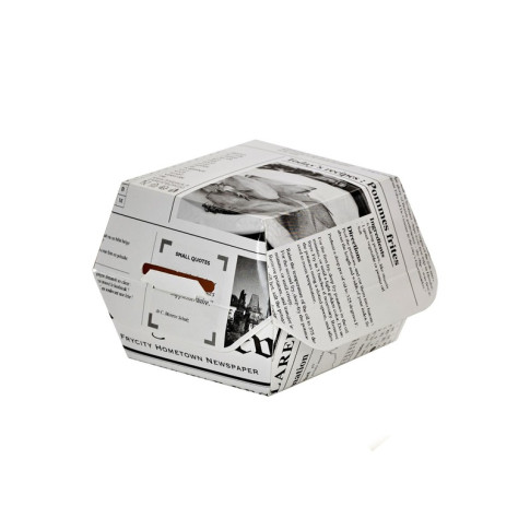 Boite burger carton blanc décor journal  75x75mm H50mm