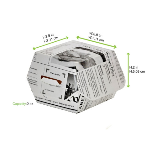 Boite burger carton blanc décor journal  75x75mm H50mm
