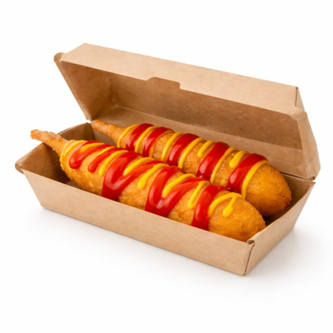 Boîte hot dog carton kraft brun microcannelé 250x107mm H70mm