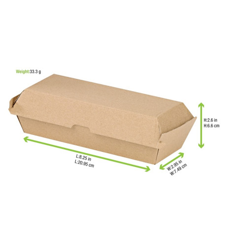 Boîte hot dog carton kraft brun microcannelé 250x107mm H70mm