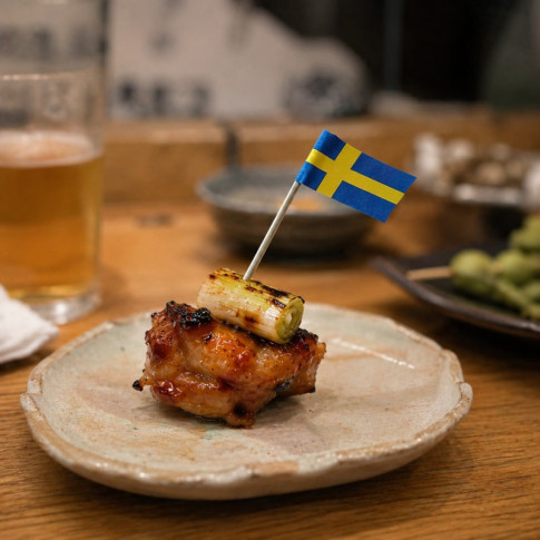 Pique à cocktail en bois avec extrémité drapeau suède  H65mm