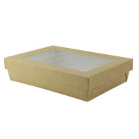 Boîte "Kray" rectangulaire carton brun avec couvercle à fenêtre 225x155mm H53mm 1500ml