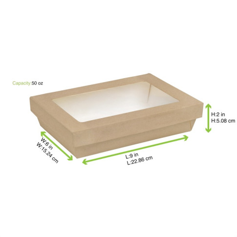 Boîte "Kray" rectangulaire carton brun avec couvercle à fenêtre 225x155mm H53mm 1500ml