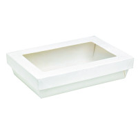 Boite "Kray" rectangulaire carton blanc avec couvercle à fenêtre  225x155mm H55mm 1500ml