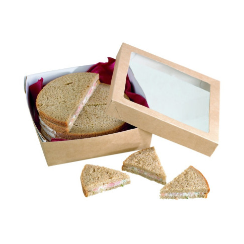 Boite "Kray" carrée carton brun avec couvercle à fenêtre  155x155mm H50mm 950ml