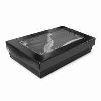 Boîte "Kray" rectangulaire carton noir avec couvercle à fenêtre 225x155mm H53mm