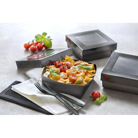 Boîte "Kray" rectangulaire carton noir avec couvercle à fenêtre 225x155mm H53mm