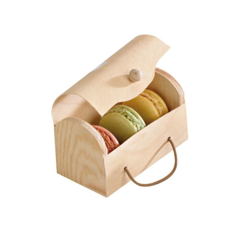 Boite mini bûche bois pour 3 macarons  110x80mm H55mm