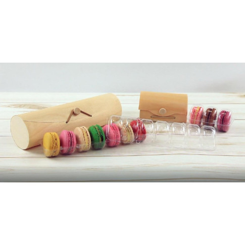 Boite mini bûche bois pour 3 macarons  110x80mm H55mm