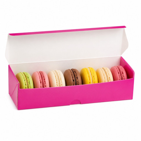 Boite carton rectangulaire fushia 7 macarons  215x70mm H50mm