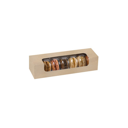 Boite carton brun 7 macarons avec fenêtre PLA  215x68mm H48mm