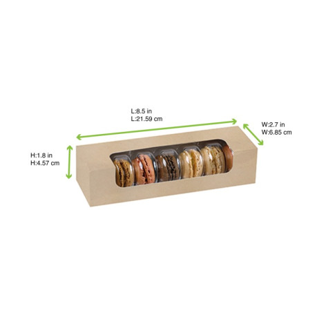 Boite carton brun 7 macarons avec fenêtre PLA  215x68mm H48mm