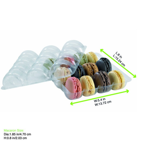 Insert plastique PET transparent 12 macarons (3x4) avec fermeture 150x138mm H23mm