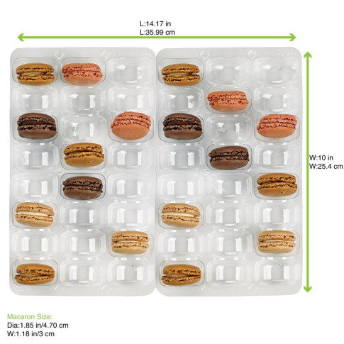Insert plastique PET transparent 48 (6x8) macarons avec fermeture clipsable 356x255mm H24mm