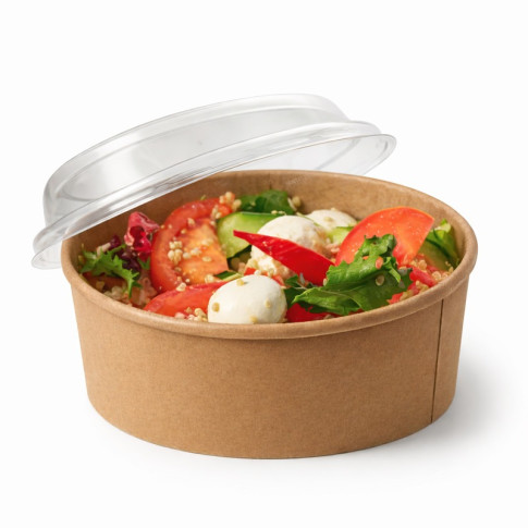 Saladier rond en carton kraft avec couvercle plastique PET "Buckaty"  H67mm 1 330ml