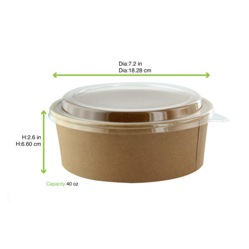 Saladier rond en carton kraft avec couvercle plastique PET "Buckaty"  H67mm 1 330ml