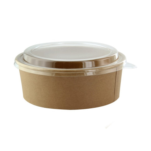Saladier en carton kraft avec couvercle en plastique PET  H65mm 1200ml