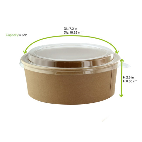 Saladier en carton kraft avec couvercle en plastique PET  H65mm 1200ml