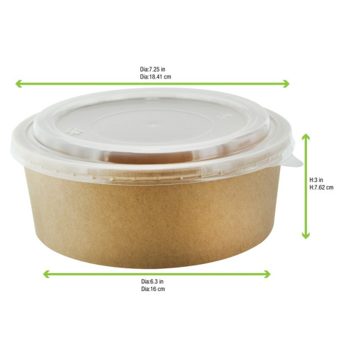 Saladier rond en carton kraft avec couvercle plastique PP "Buckaty"   H65mm 1200ml