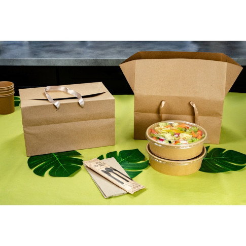 Saladier rond en carton kraft avec couvercle plastique PP "Buckaty"   H65mm 1200ml