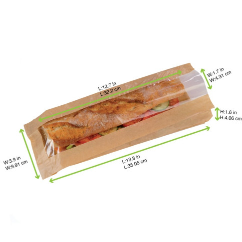 Sac sandwich papier brun à fenêtre 120x40mm H340mm