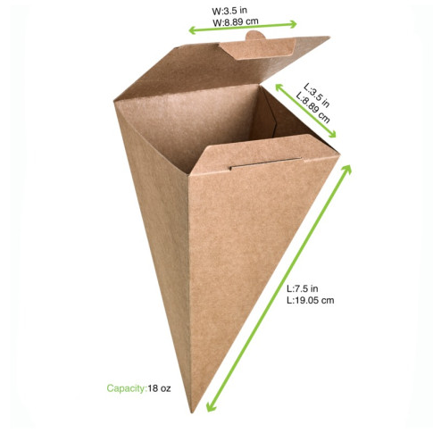 Cône snack refermable carton brun  90x90mm H190mm