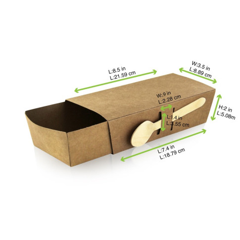 Couvercle étui coulissant en carton brun pour boite snack 215x90mm H53mm