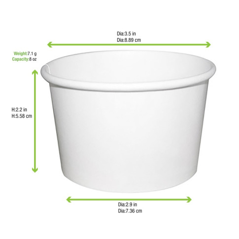 Pot carton blanc chaud et froid avec couvercle carton   H61mm 230ml