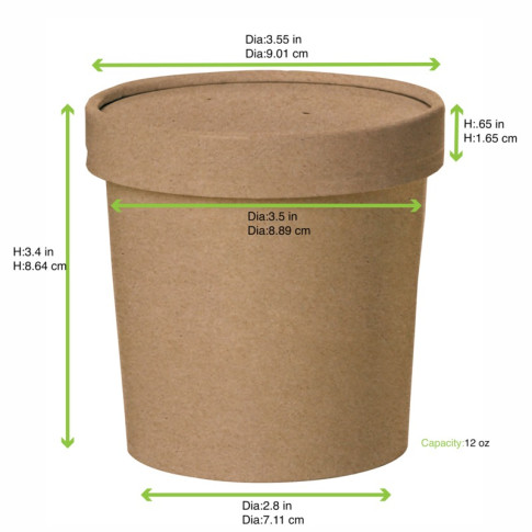 Pot carton brun chaud et froid avec couvercle carton   H88mm 350ml