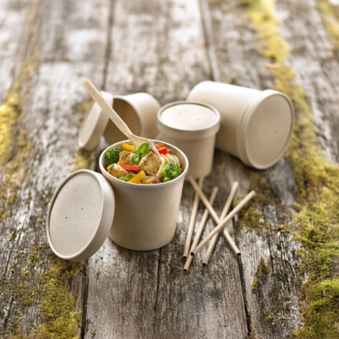 Pot carton brun chaud et froid avec couvercle carton   H88mm 350ml