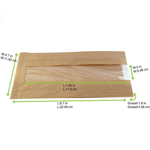 Sac papier kraft brun à fenêtre 120x50mm H220mm