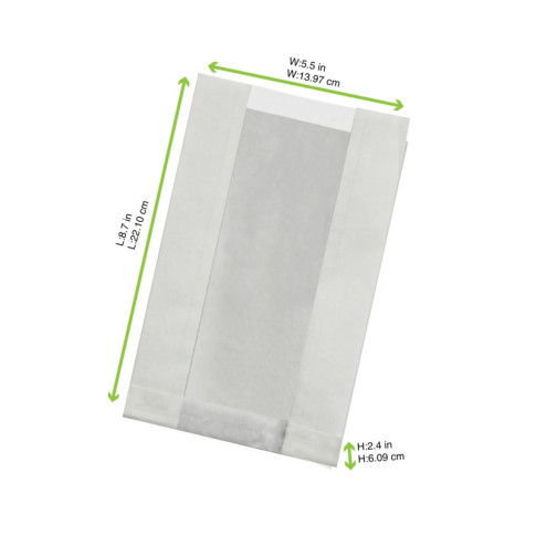 Sac blanc ingraissable en papier kraft à fenêtre plastique PP 220x140mm H60mm