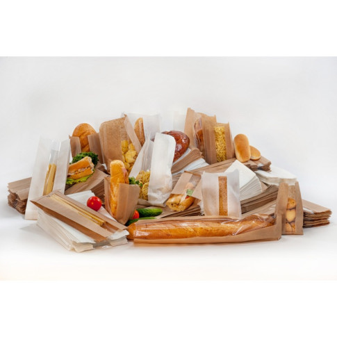Sac blanc ingraissable en papier kraft à fenêtre plastique PP 220x140mm H60mm