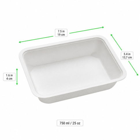 Barquette scellable pulpe laminée PLA  190x137mm H40mm 750ml