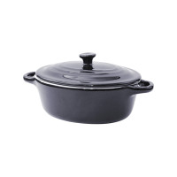 Mini cocotte ovale avec couvercle en porcelaine noire  200x120mm H90mm 320ml