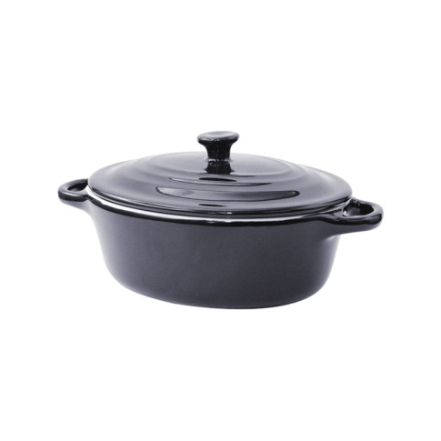 Mini cocotte ovale avec couvercle en porcelaine noire  200x120mm H90mm 320ml