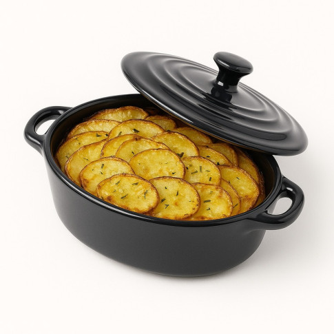 Mini cocotte ovale avec couvercle en porcelaine noire  200x120mm H90mm 320ml