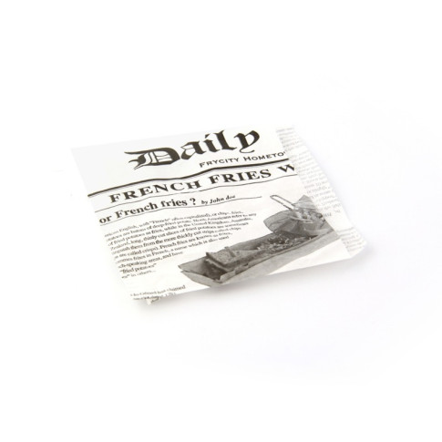 Sac papier ingraissable blanc ouvert sur 2 côtés avec décor journal  130x130mm