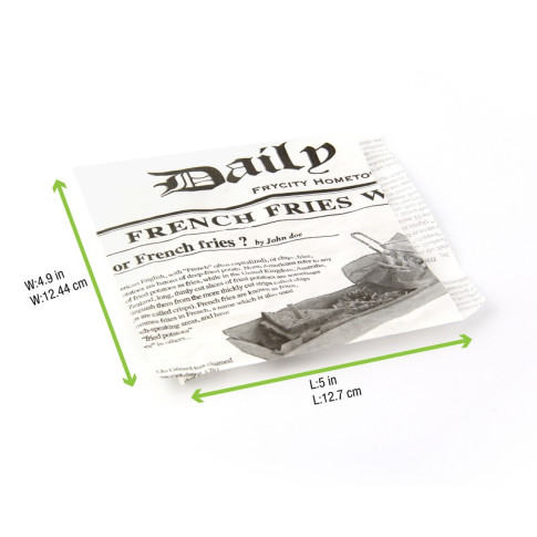 Sac papier ingraissable blanc ouvert sur 2 côtés avec décor journal  130x130mm