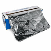 Rouleau de film aluminium de 10 microns, de 45 cm de large et 200 m de long, en boîte carton distrib 500x90mm H90mm