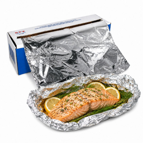 Rouleau de film aluminium de 10 microns, de 45 cm de large et 200 m de long, en boîte carton distrib 500x90mm H90mm