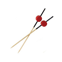 Pique bambou Atami avec décor noir et boule rouge  H90mm