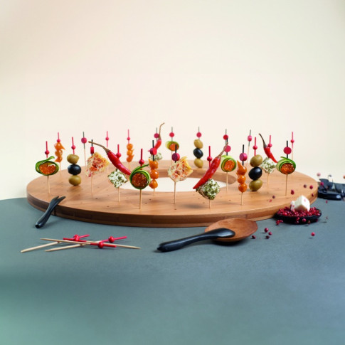 Pique bambou Atami avec décor noir et boule rouge  H90mm