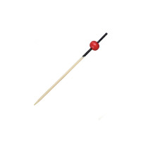 Pique bambou Kita avec décor noir et boule rouge  H70mm