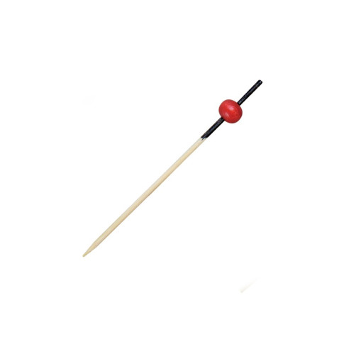 Pique bambou Kita avec décor noir et boule rouge  H70mm